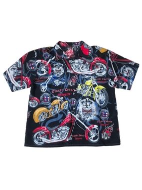 Orange County Choppers Black Motorcycle Print Button-Up Shirt XXL